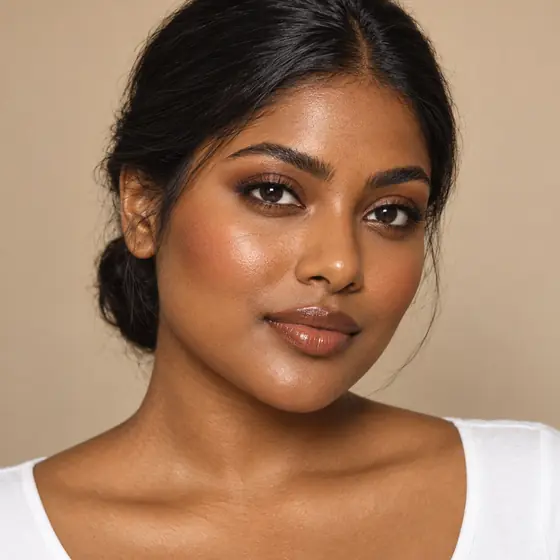Model with tan, warm skin
