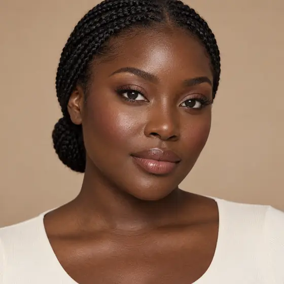 Model with deep, neutral skin